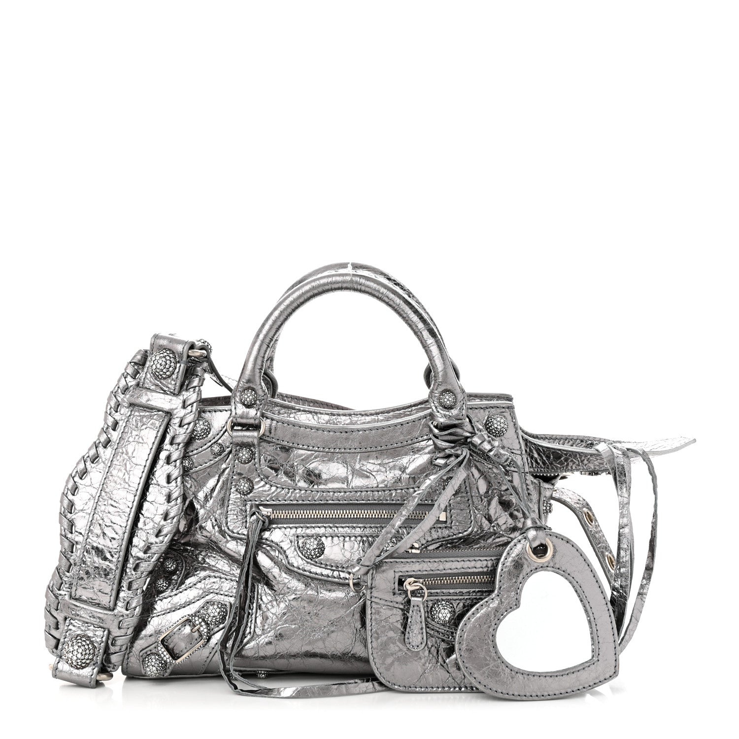 Balenciaga Agneau Arena Crystal Neo Cagole Handbag XS Silver 1 of 10
