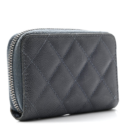 Chanel Caviar Quilted Zip Around Coin Purse Wallet Dark Blue 3 of 7