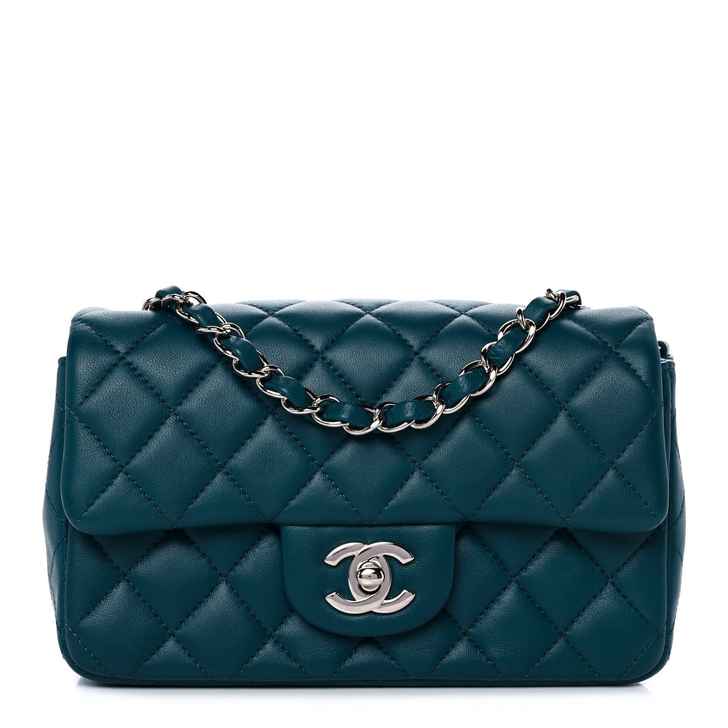 Lambskin Quilted Mini Rectangular Flap Dark Blue