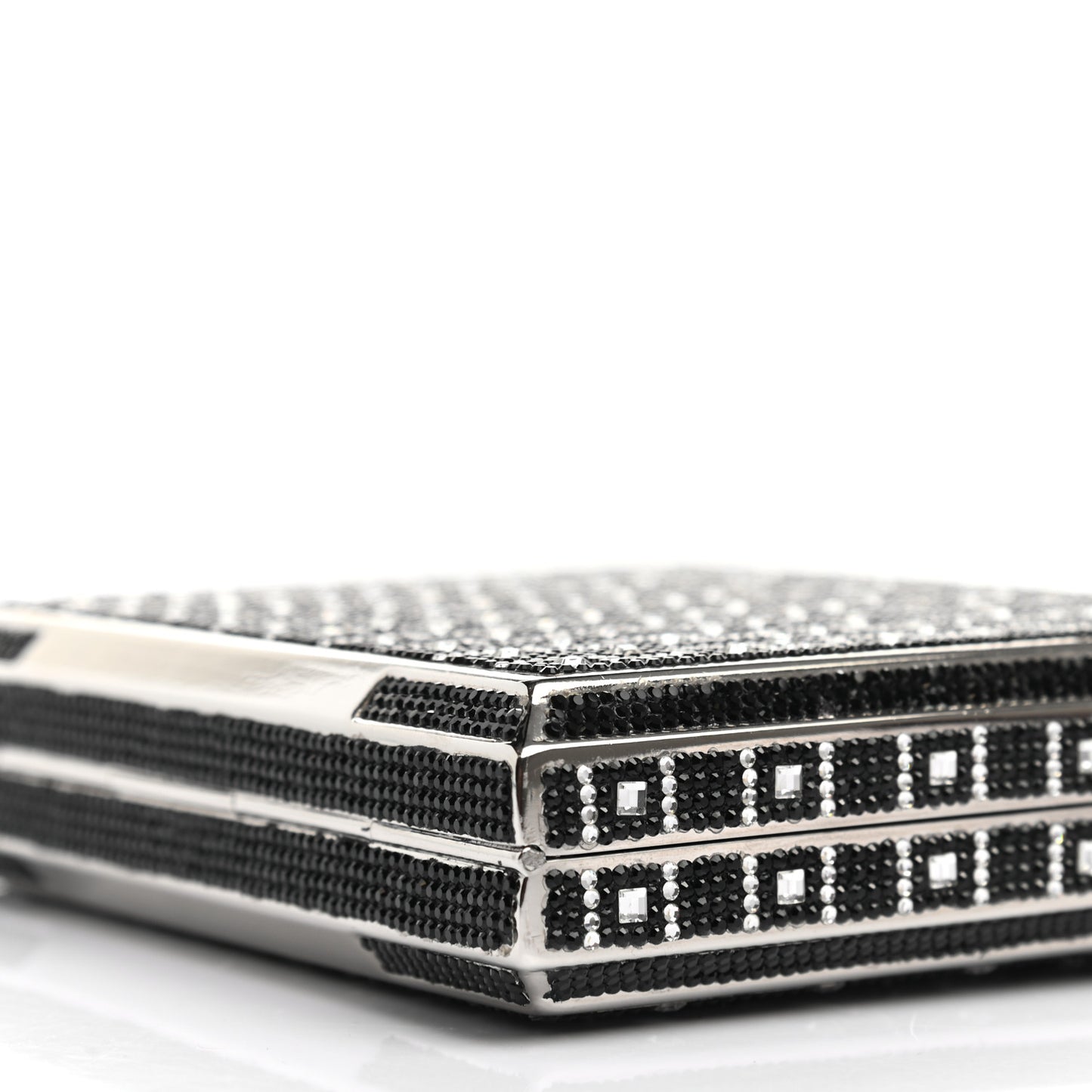 Crystal Minaudiere Clutch Black Silver