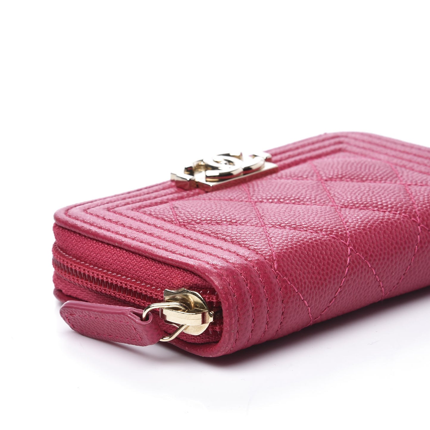 Caviar Quilted Boy Zip Around Coin Purse Wallet Dark Pink