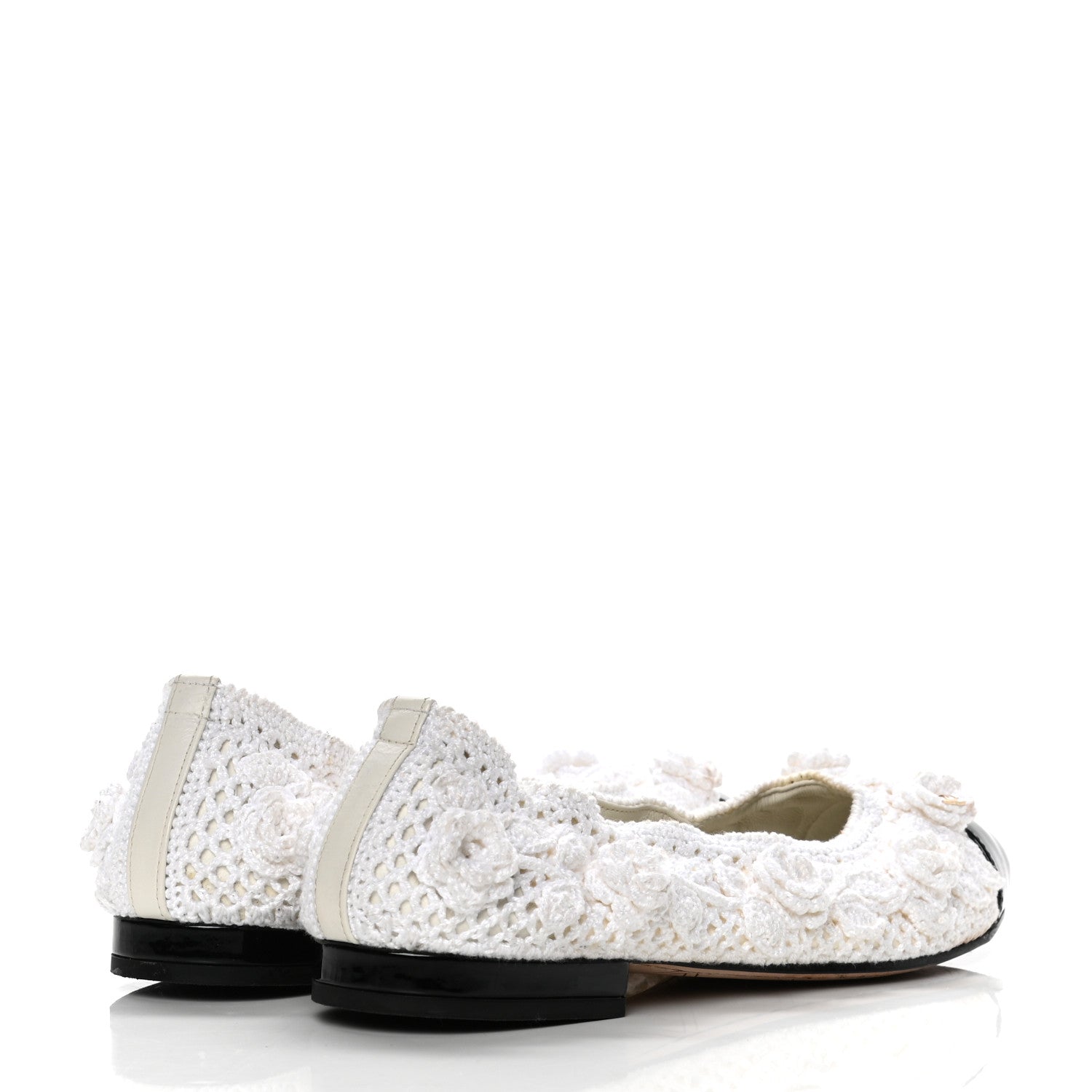 Chanel Crochet Patent Cap Toe Ballerina Flats 38 White Black 3 of 4