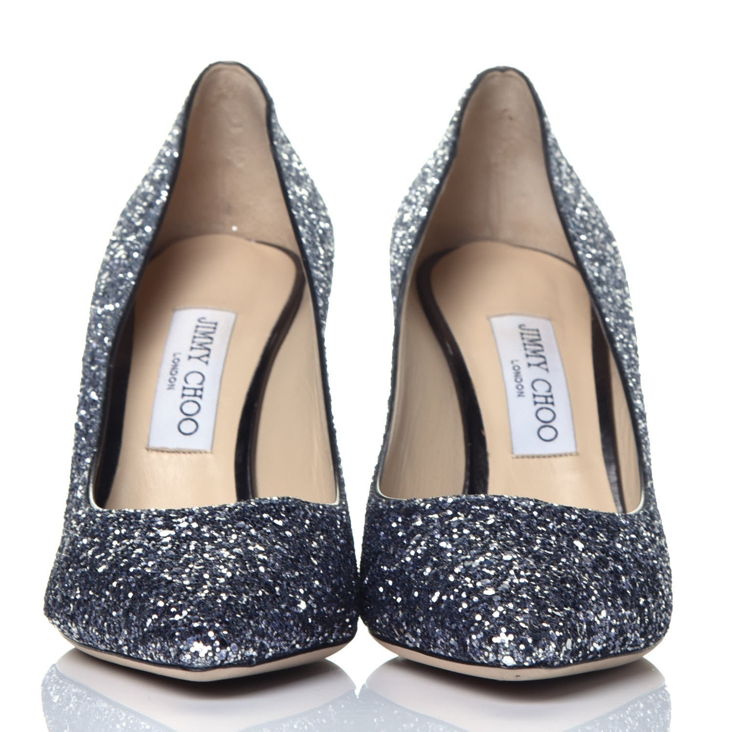 Jimmy Choo Coarse Glitter Degrade Pointy Toe Romy 100 Pumps 40 Navy Silver 2 of 7