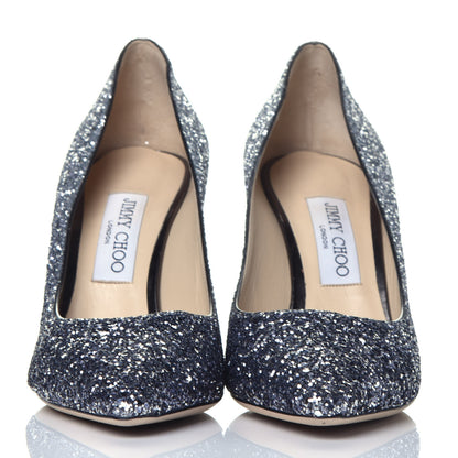 Jimmy Choo Coarse Glitter Degrade Pointy Toe Romy 100 Pumps 40 Navy Silver 2 of 7