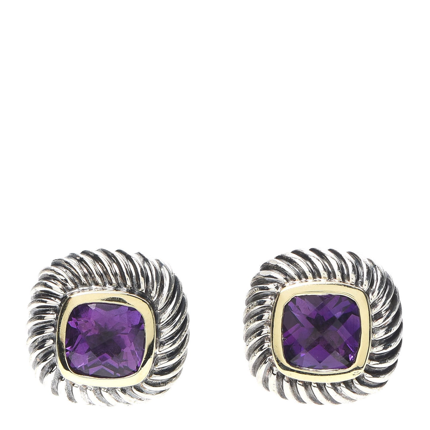 Sterling Silver 14K Yellow Gold Amethyst 7mm Albion Earrings