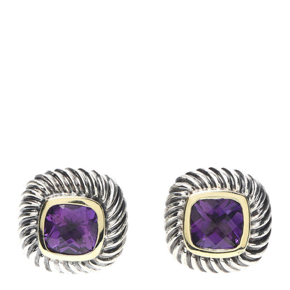 David Yurman Sterling Silver 14K Yellow Gold Amethyst 7mm Albion Earrings 1 of 5