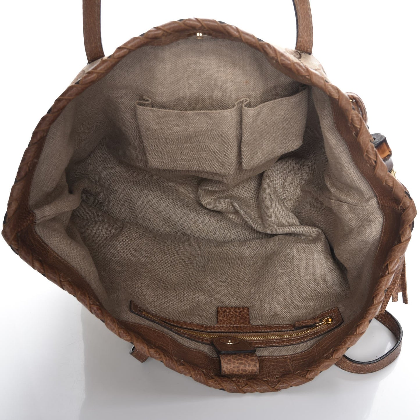 Monogram Medium Bamboo Tassel Tote Light Brown