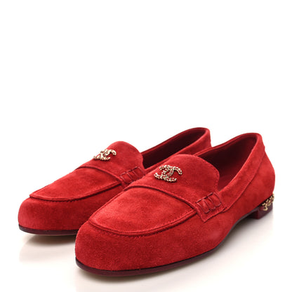 Chanel Suede CC Chain Mocassin Loafers 41 Red 3 of 7