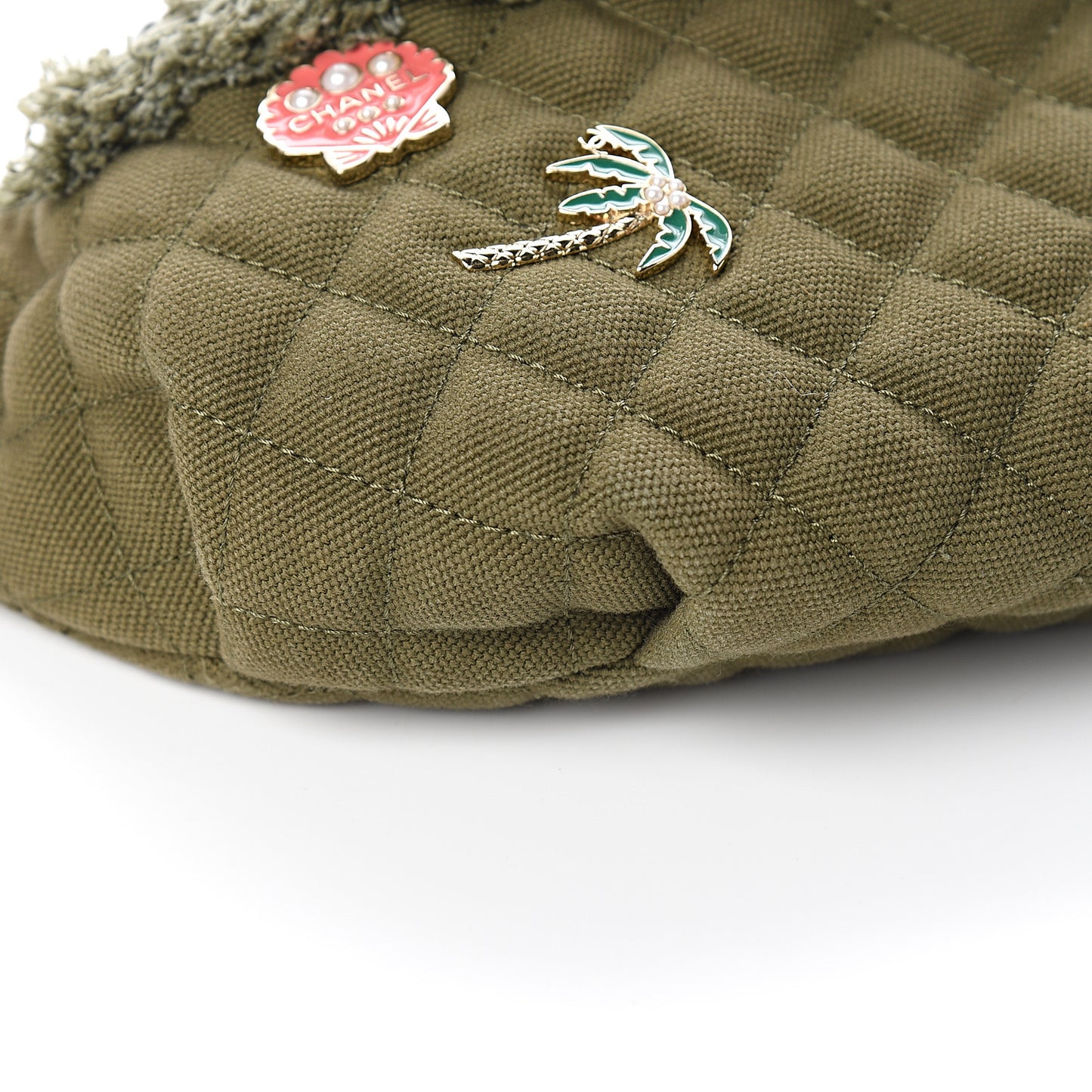 Canvas Lambskin Quilted Coco Cuba Charms Waist Bag Khaki