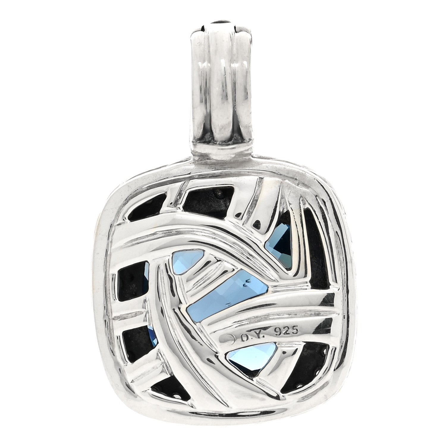 David Yurman Sterling Silver Hampton Blue Topaz Diamond 14mm Albion Pendant 3 of 4