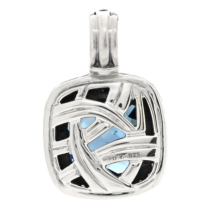 David Yurman Sterling Silver Hampton Blue Topaz Diamond 14mm Albion Pendant 3 of 4