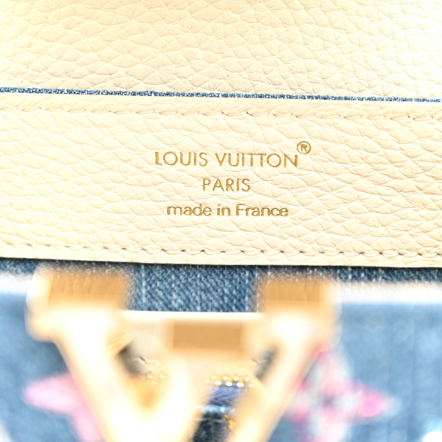 Denim Lurex Beaded Calfskin Capucines Mini Blue Cream