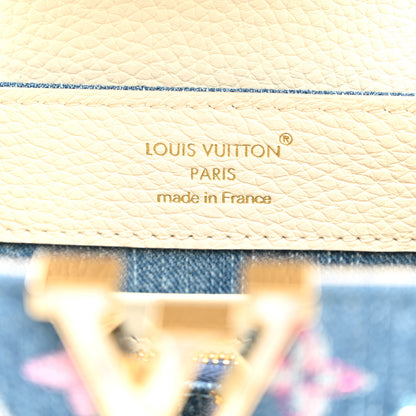 Louis Vuitton Denim Lurex Beaded Calfskin Capucines Mini Blue Cream 6 of 9