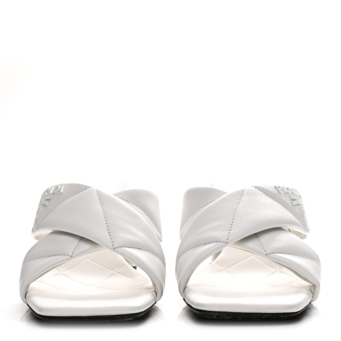 Nappa Logo Quilted Crisscross 65mm Block Heel Slide Sandals 39.5 White