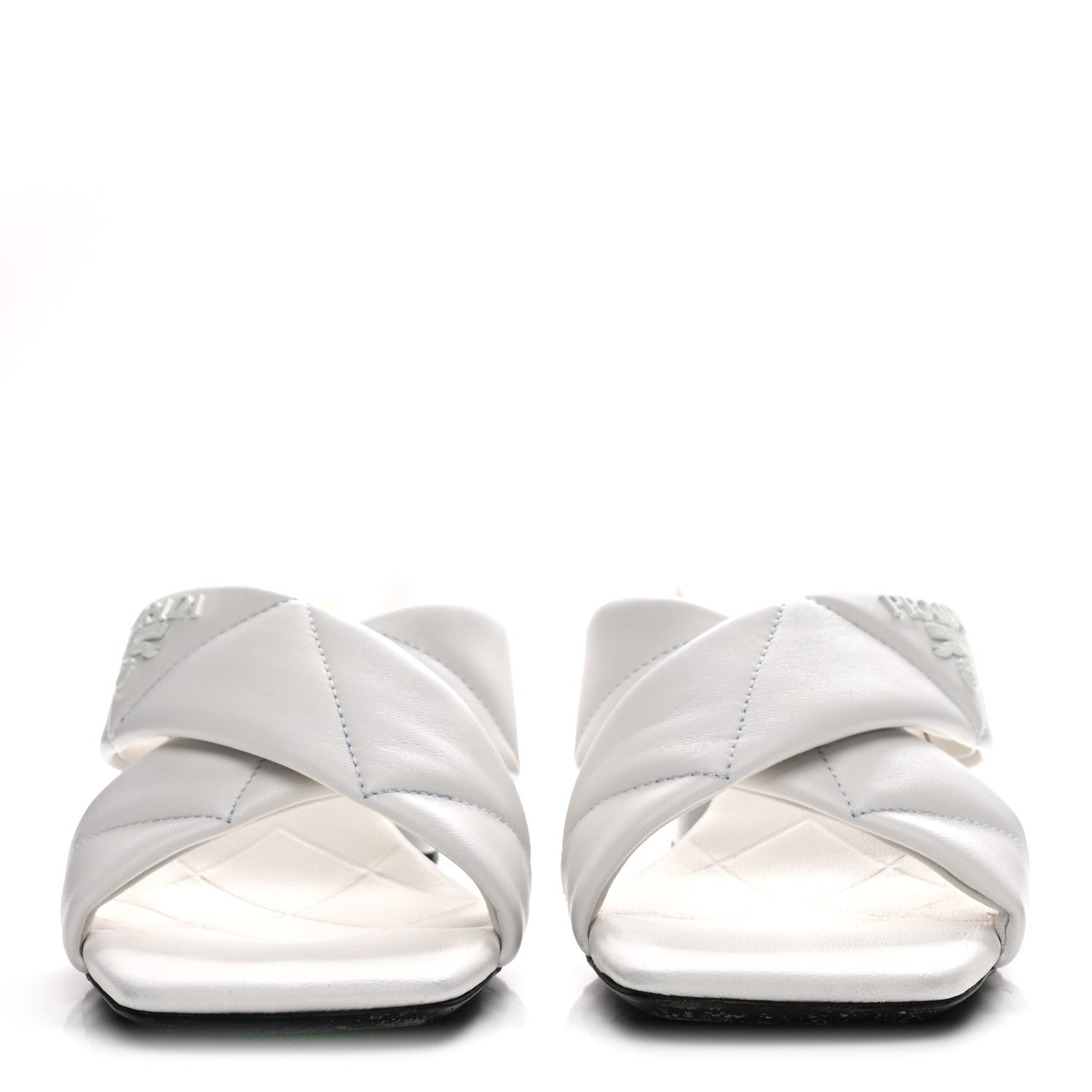 Prada Nappa Logo Quilted Crisscross 65mm Block Heel Slide Sandals 39.5 White 3 of 8