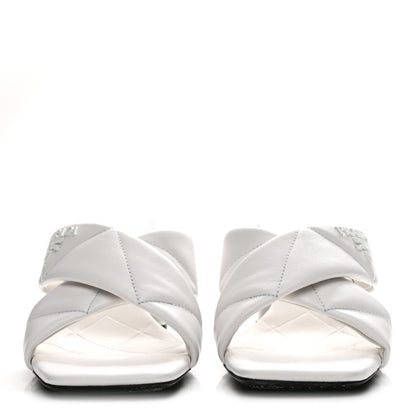 Prada Nappa Logo Quilted Crisscross 65mm Block Heel Slide Sandals 39.5 White 3 of 8