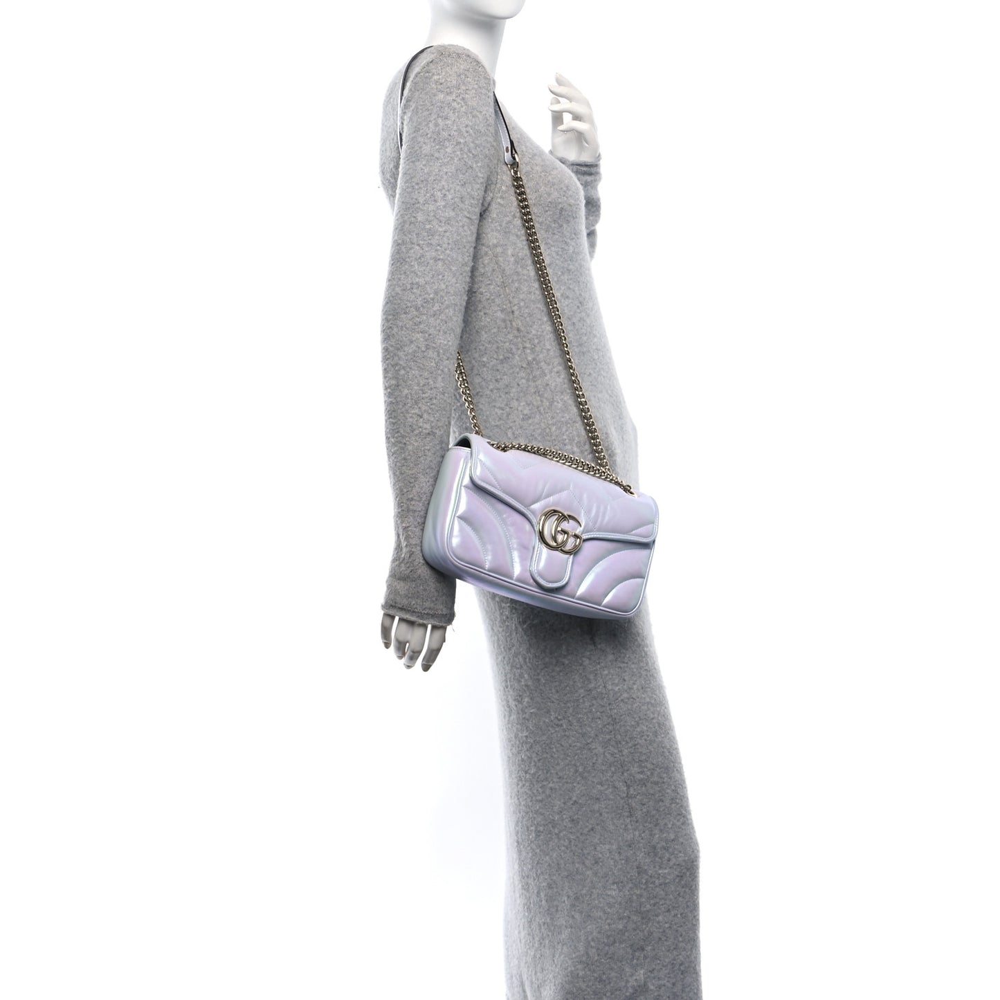 Iridescent Nappa Chevron Matelasse Small GG Marmont Shoulder Bag Iridescent Snow Light Blue