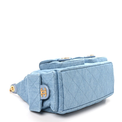 Chanel Washed Denim Quilted Large Trendy Pockets Hobo Blue 4 of 10