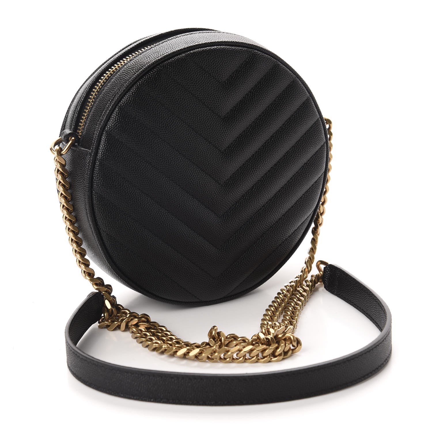 Saint Laurent Grain De Poudre Matelasse Chevron Quilted Round Vinyle Camera Bag Black 3 of 10