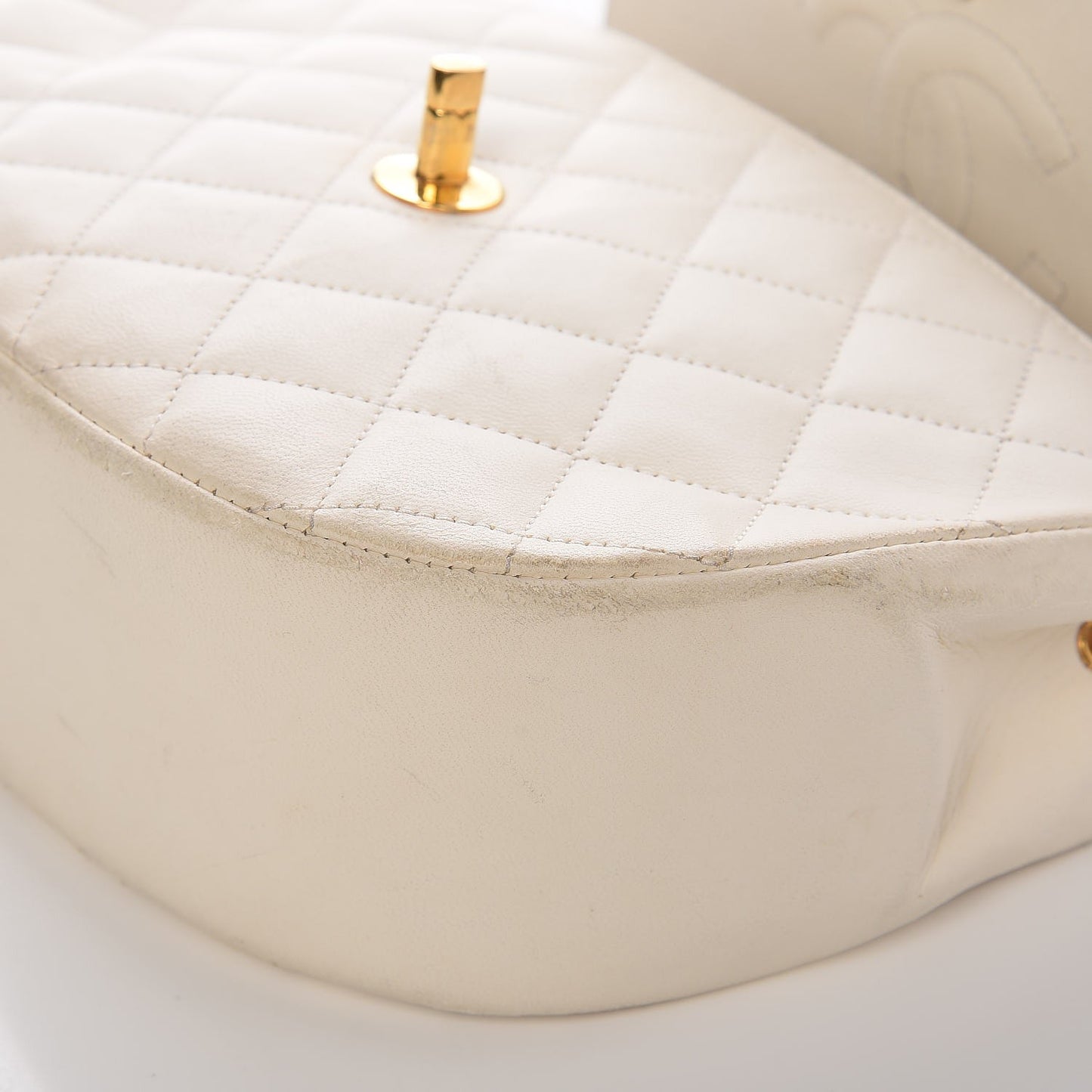 Lambskin Quilted Small Half Moon Flap Ivory