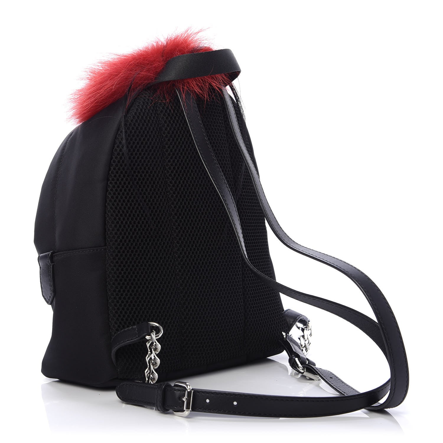 Fendi Nylon Vitello Dolce Elaphe Fox Fur Monster Eyes Mini Backpack Black Natural Bordeaux Multicolor 2 of 9
