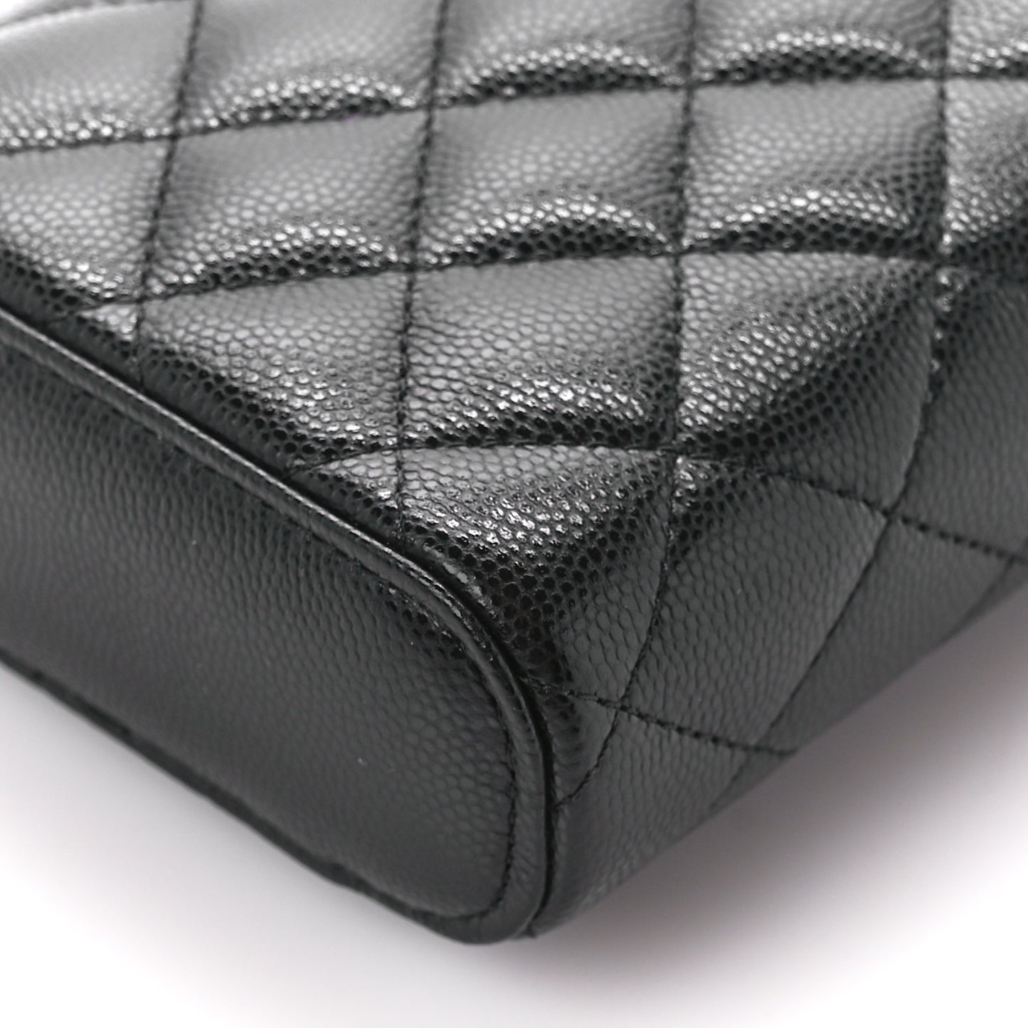 Caviar Quilted Phone Holder With Chain Black