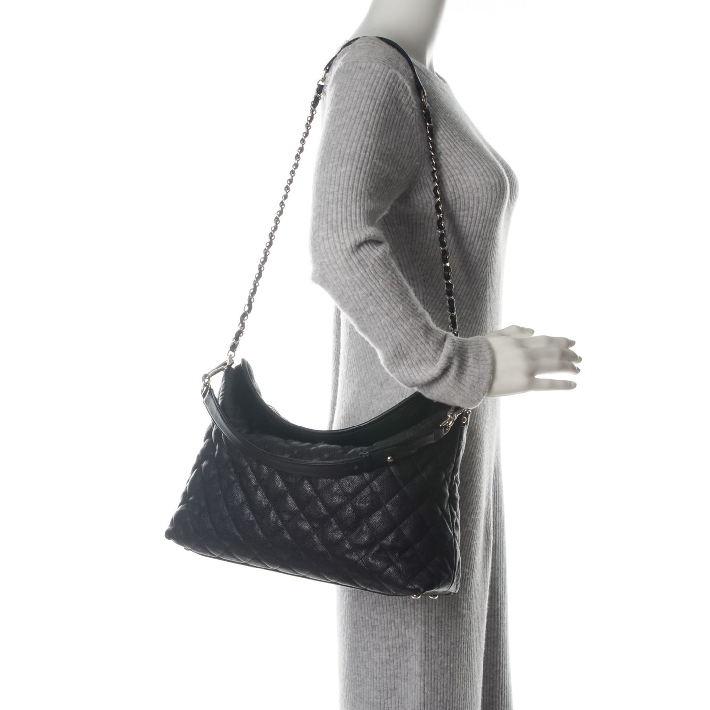 Caviar Quilted French Riviera Hobo Black