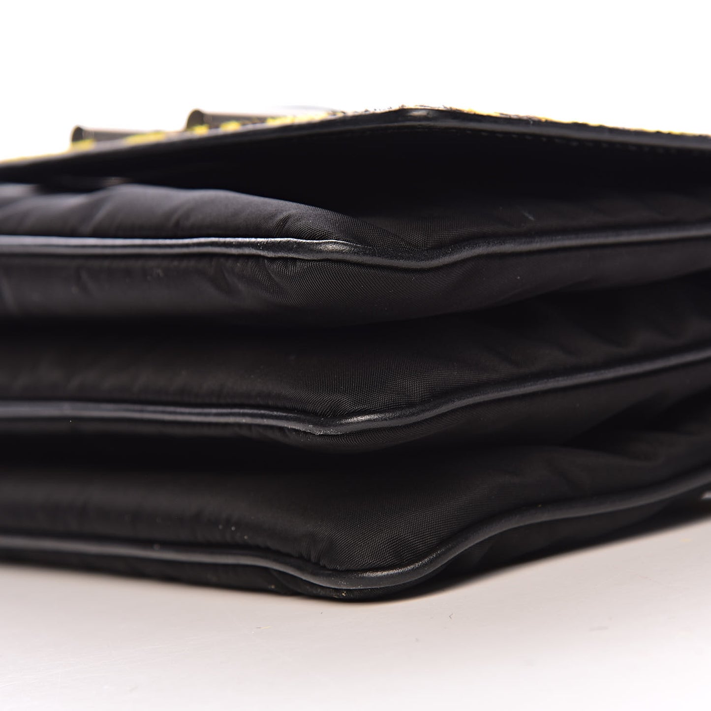 Nylon Calf Hair Leopard Print Crossbody Bag Black Sole