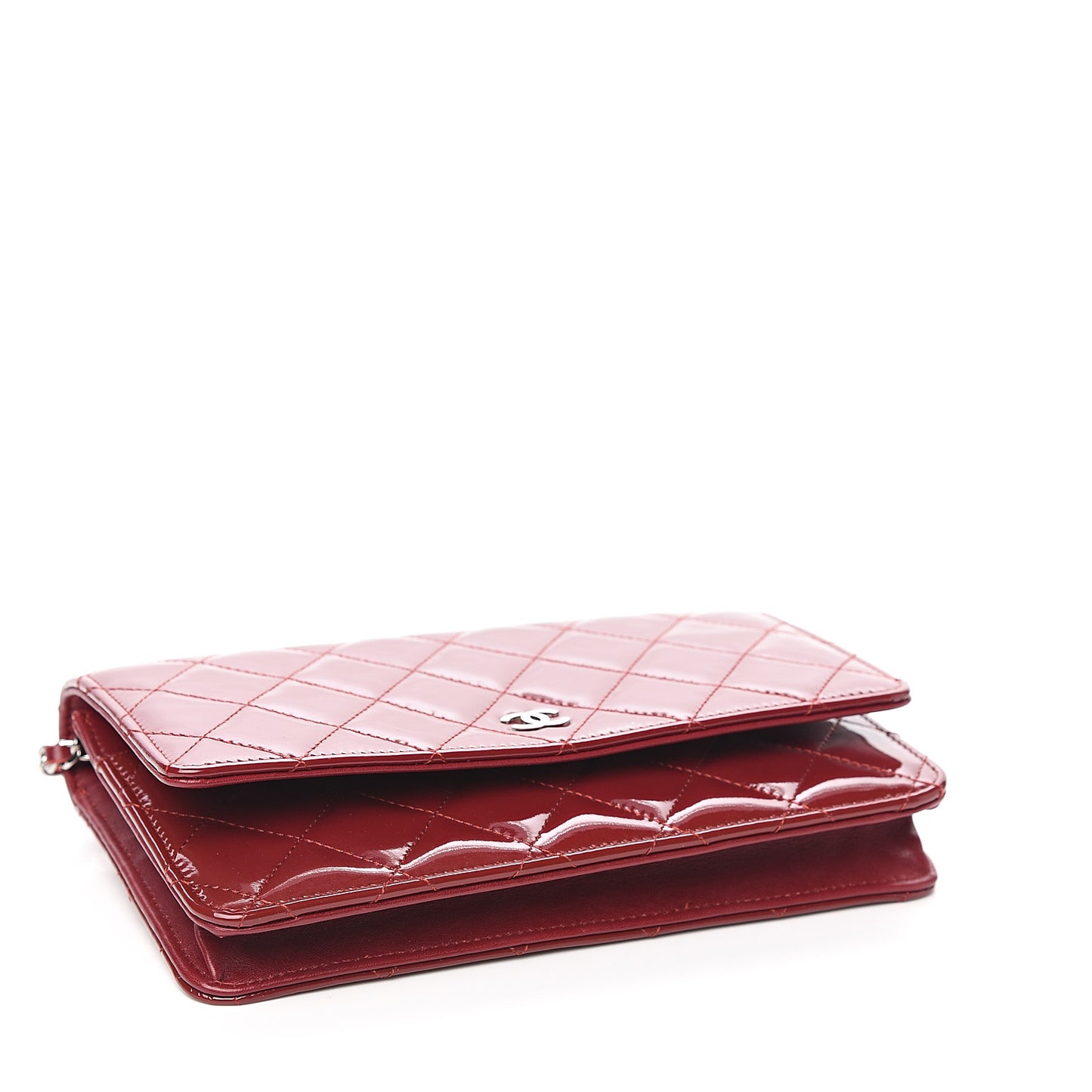 Patent Quilted Wallet On Chain WOC Red
