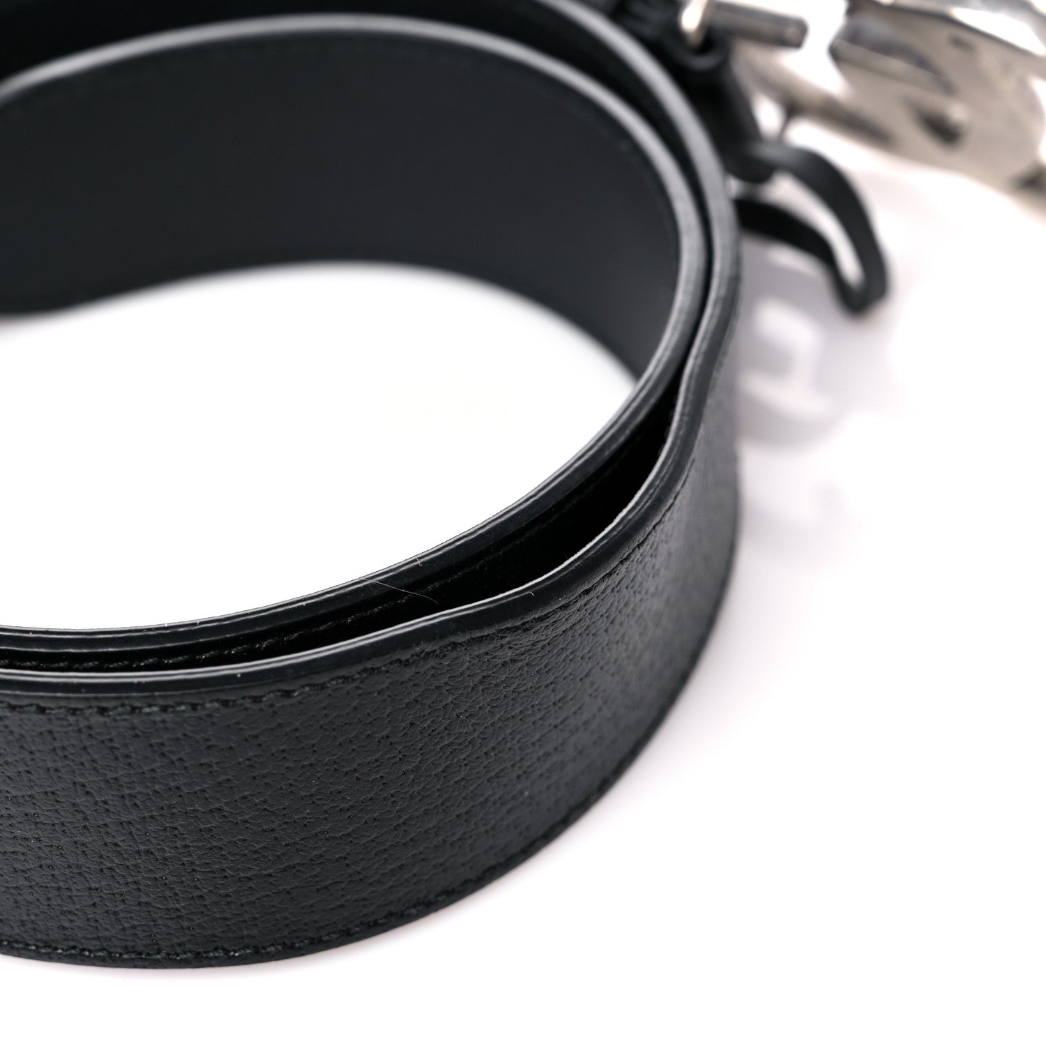 Gucci Textured Dollar Calfskin Nickel Double G 40mm Belt 80 32 Black 5 of 5