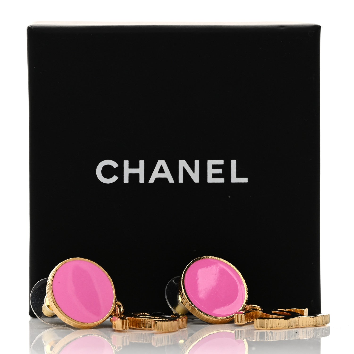 Chanel Enamel CC Drop Earrings Gold Pink 5 of 5