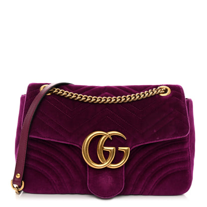 Gucci Velvet Matelasse Medium GG Marmont Shoulder Bag Fuchsia Violet Cyclamen 1 of 14