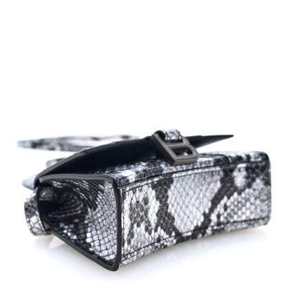 Balenciaga Shiny Calfskin Snakeskin Effect Hourglass Top Handle Bag Mini Silver Black 4 of 9