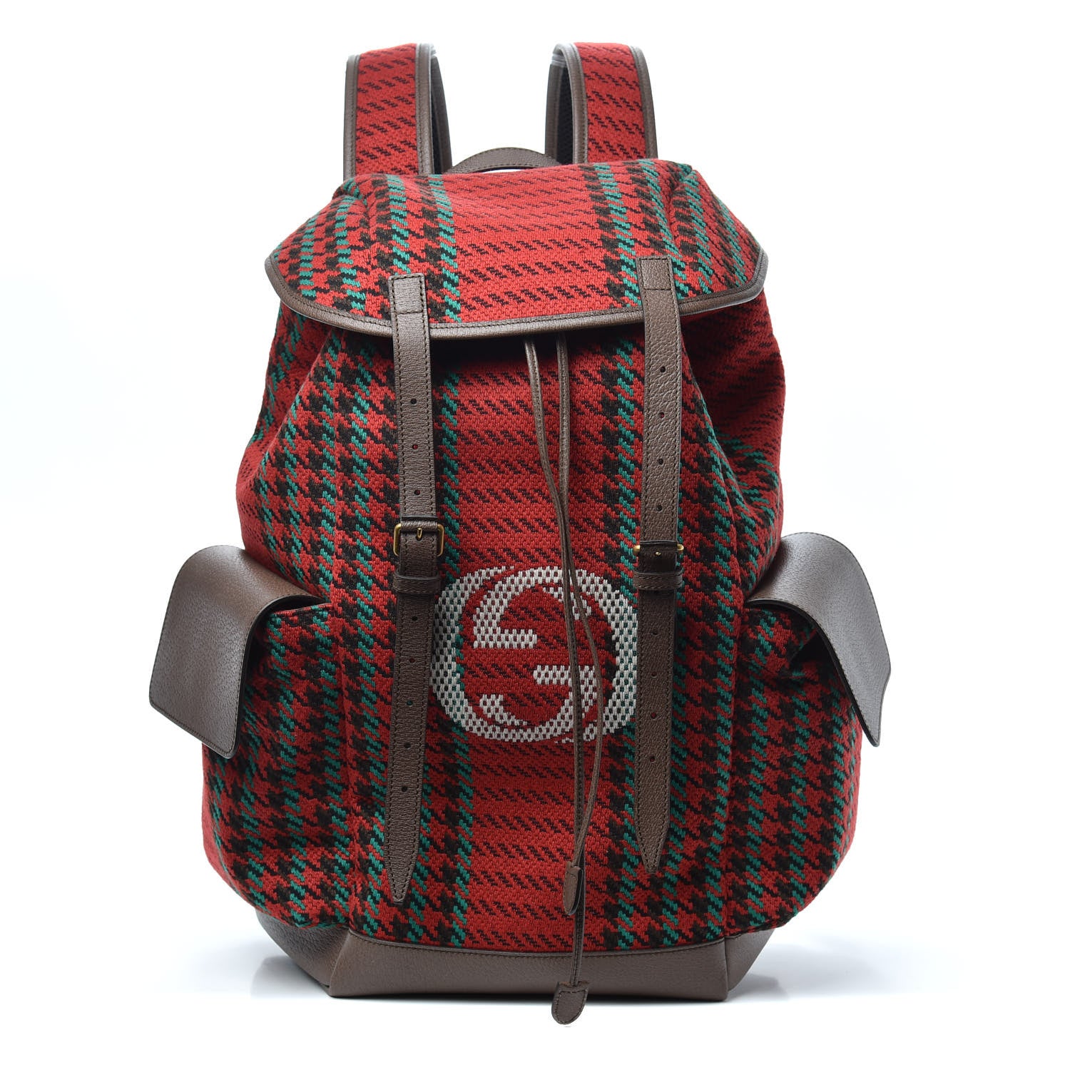 Gucci Cotton Wool Houndstooth Interlocking G Backpack Red Green New Acero 1 of 8