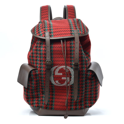 Gucci Cotton Wool Houndstooth Interlocking G Backpack Red Green New Acero 1 of 8