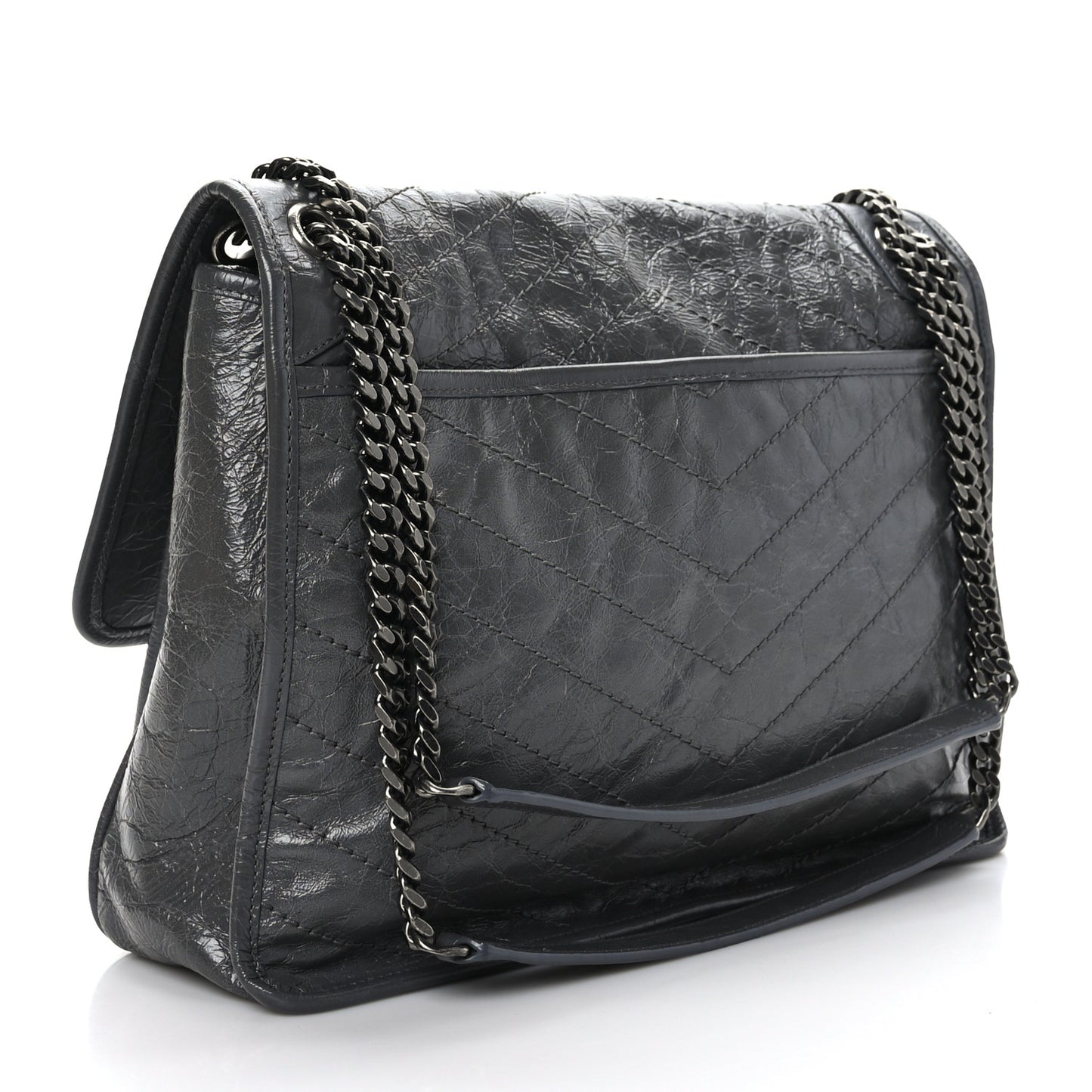 Crinkled Calfskin Matelasse Monogram Large Niki Chain Satchel Storm