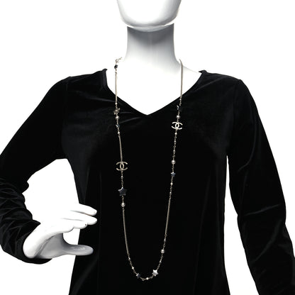 Chanel Resin Pearl Star CC Necklace Grey Silver 2 of 5