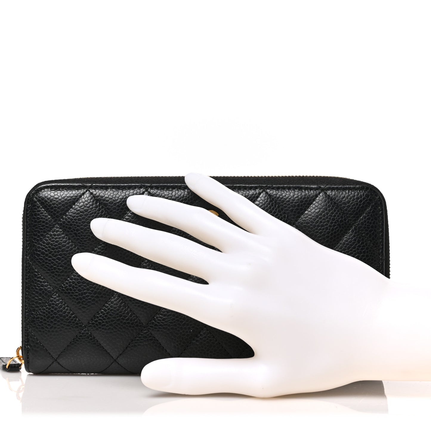 Caviar Quilted Large Gusset Zip Around Wallet Black