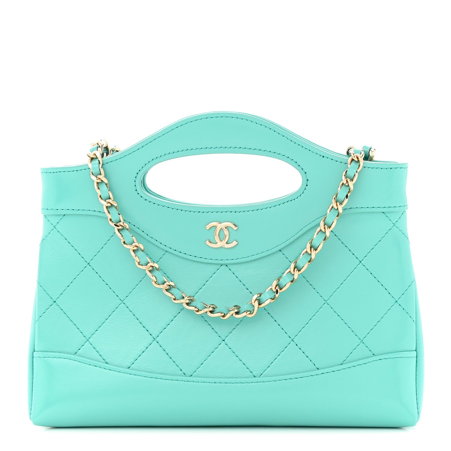 Chanel Shiny Crumpled Calfskin Quilted Nano 31 Shopping Bag Turquoise 1 of 11