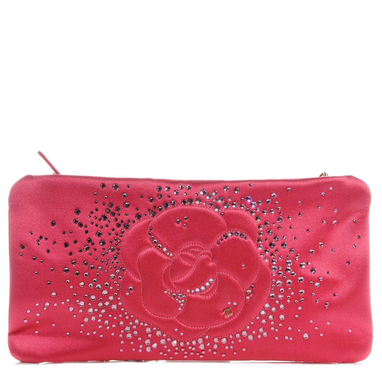 Satin Diamante Camellia Evening Clutch Bag Pink