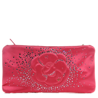Chanel Satin Diamante Camellia Evening Clutch Bag Pink 1 of 8
