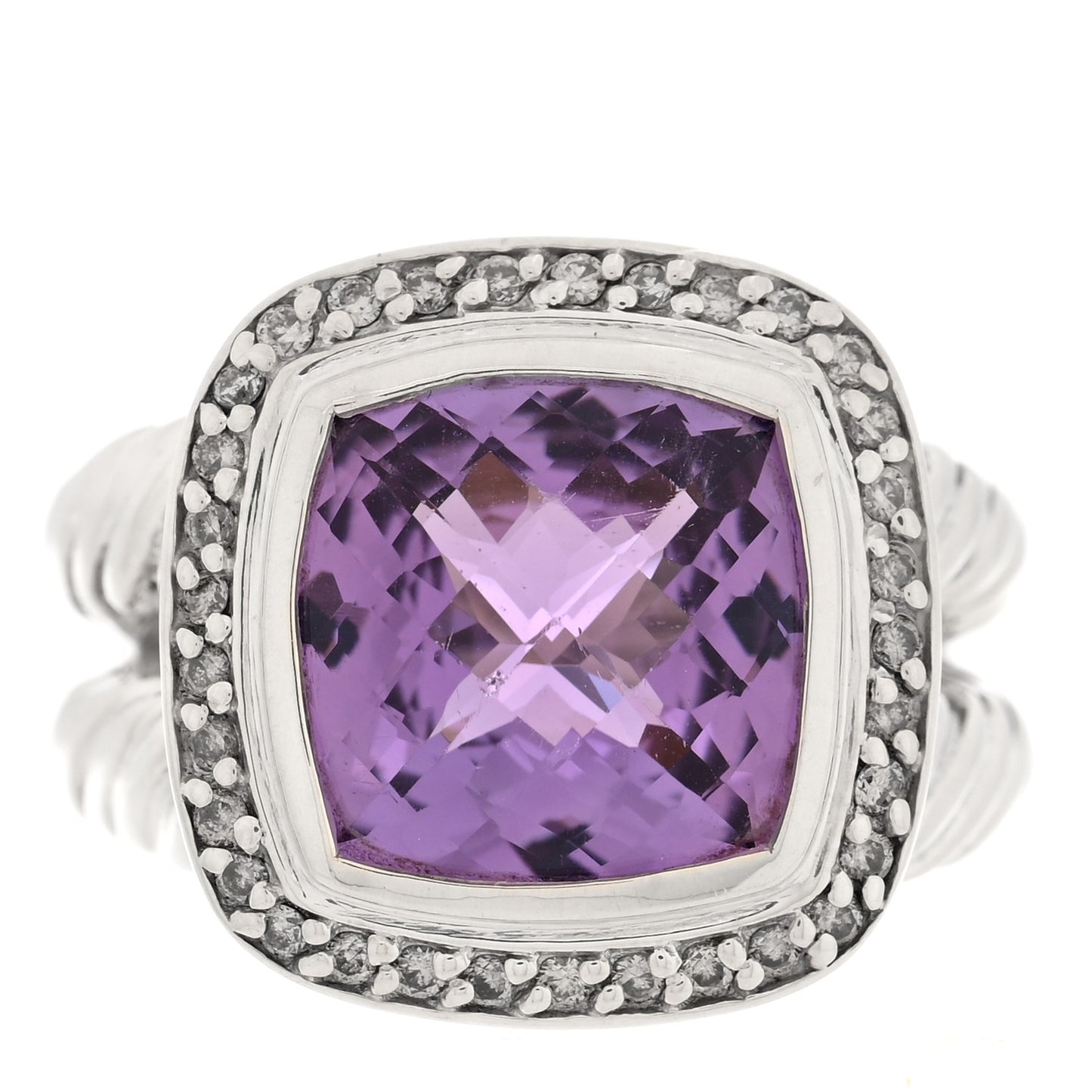Sterling Silver Diamond Amethyst 11mm Albion Ring 49 5
