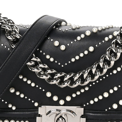 Chanel Calfskin Pearl Chevron Small Boy Flap Black 8 of 10