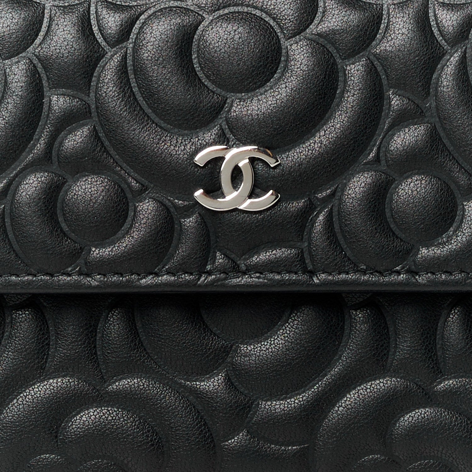 Chanel Lambskin Embossed Camellia Large Gusset Flap Wallet Black 9 of 12
