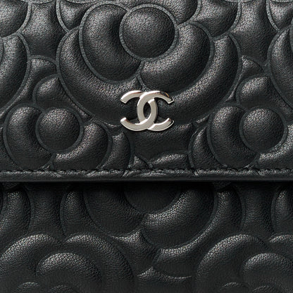 Chanel Lambskin Embossed Camellia Large Gusset Flap Wallet Black 9 of 12