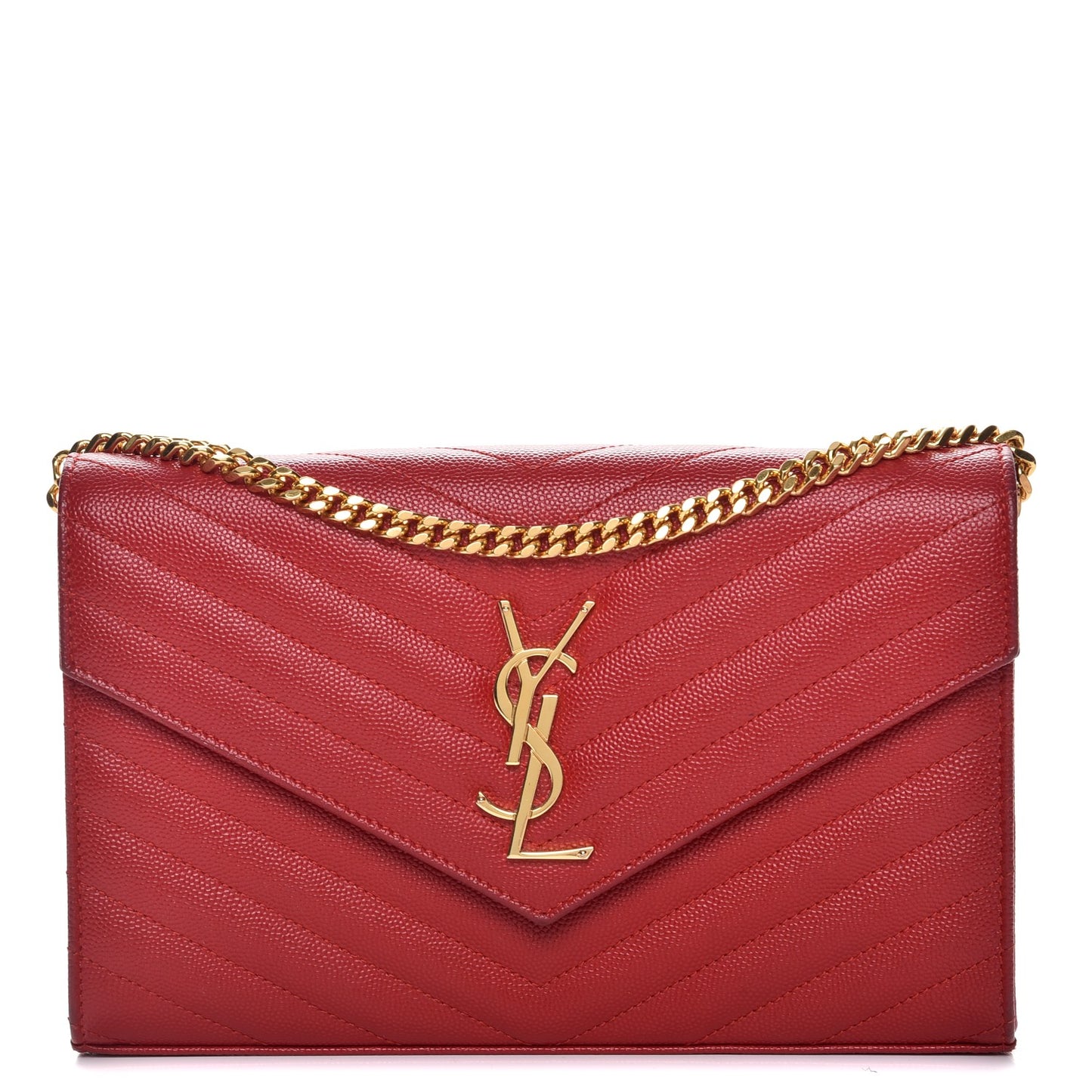 Grain De Poudre Matelasse Chevron Monogram Chain Wallet New Red