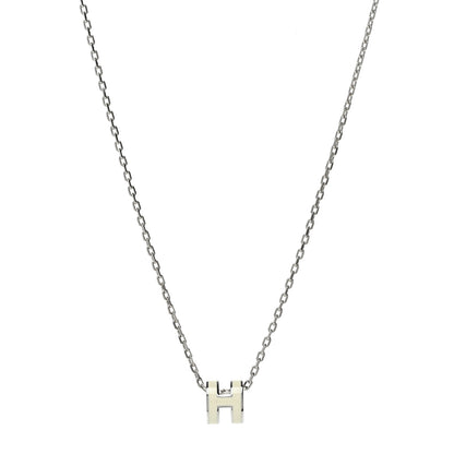 Hermes Lacquered Palladium Mini Pop H Pendant Necklace White 1 of 6