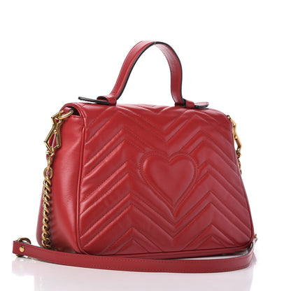 Gucci Calfskin Matelasse Small GG Marmont Top Handle Shoulder Bag Hibiscus Red 3 of 10
