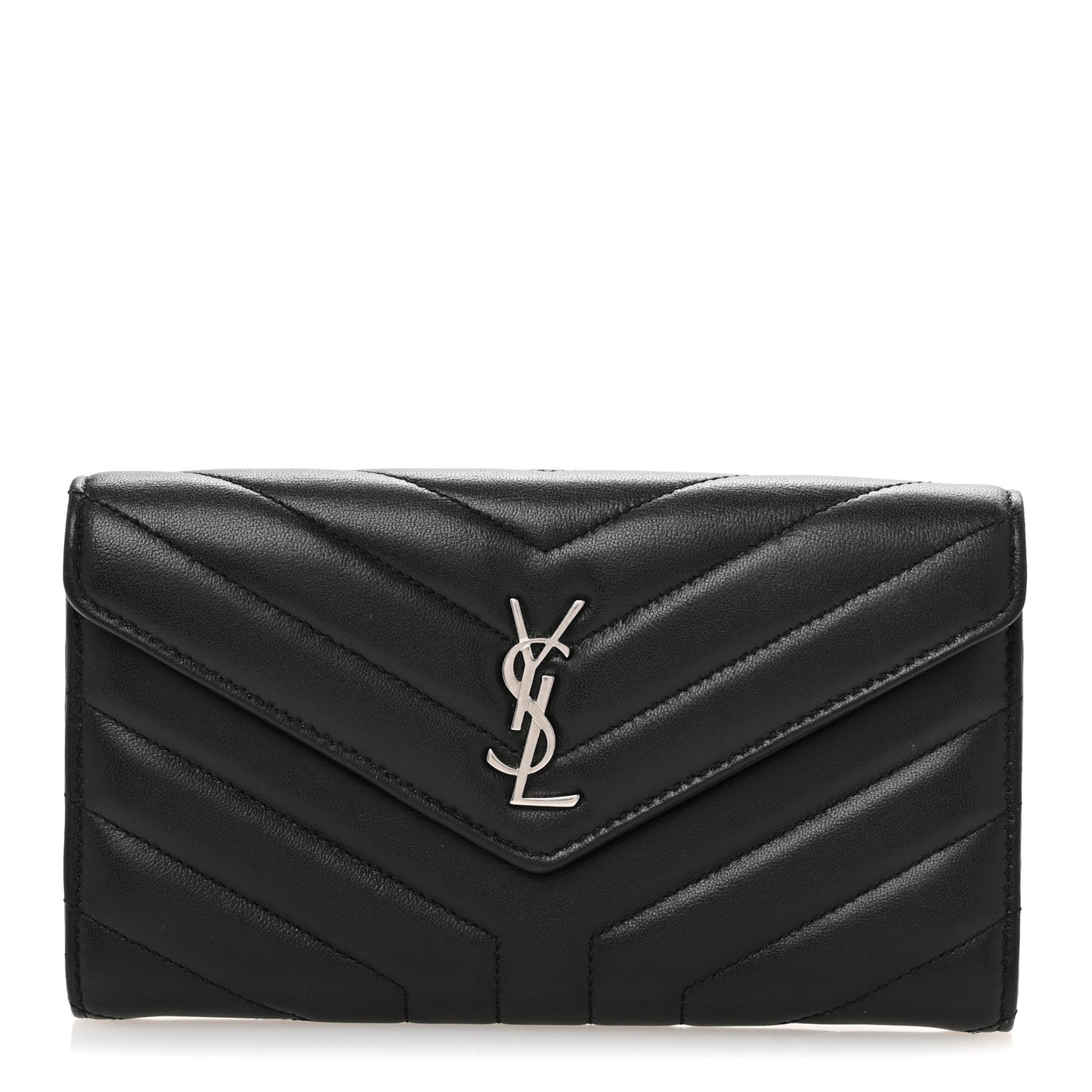 Lambskin Y Quilted Monogram Large Loulou Flap Wallet Black