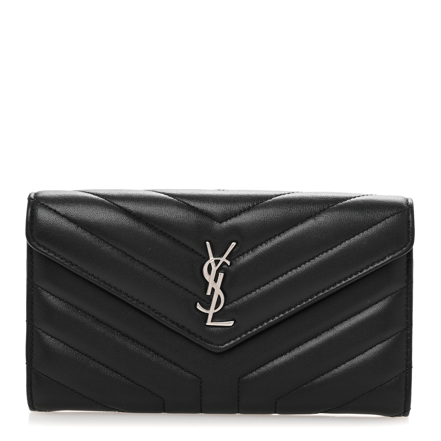 Saint Laurent Lambskin Y Quilted Monogram Large Loulou Flap Wallet Black 1 of 11